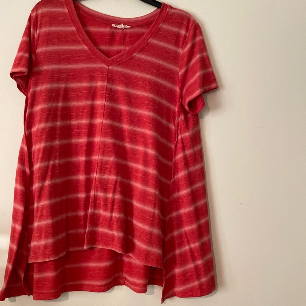Jane & Delancey red and white striped tunic top oversized size medium